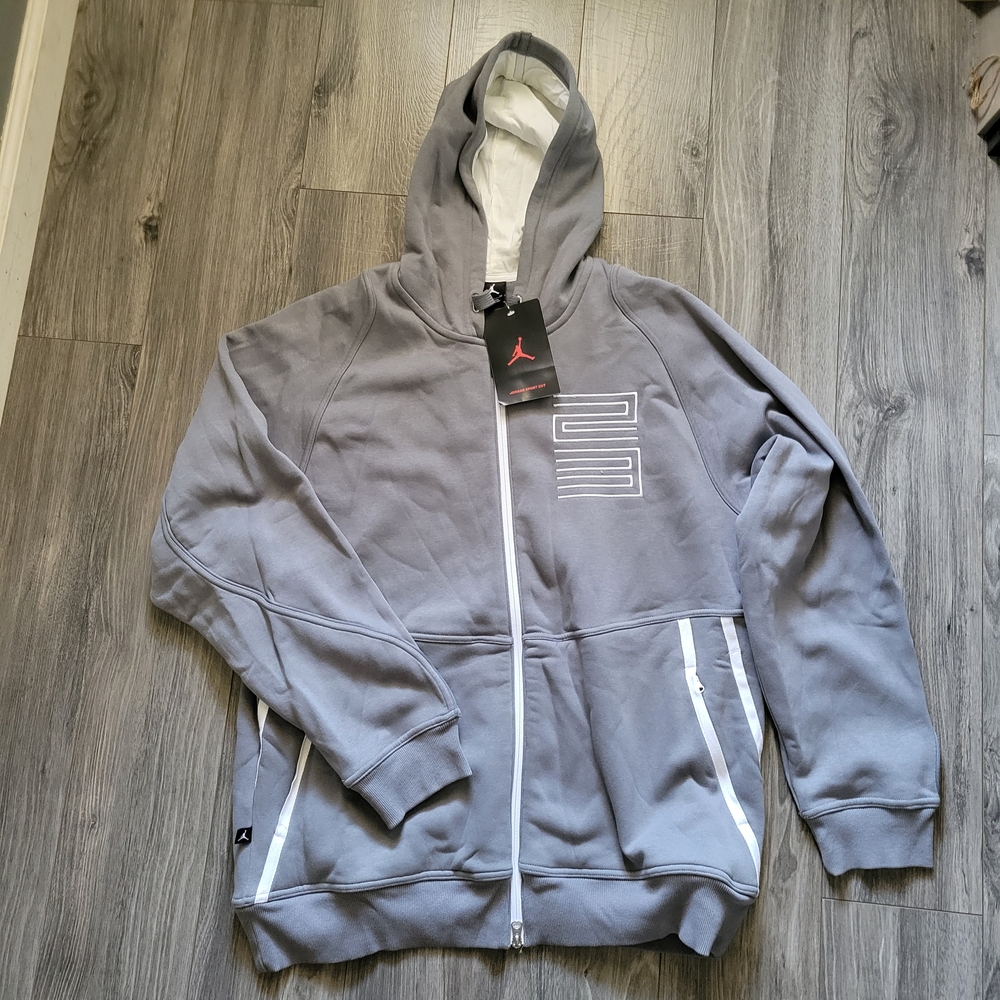 Jordan Gray Zip-Up Hoodie with Red Logo